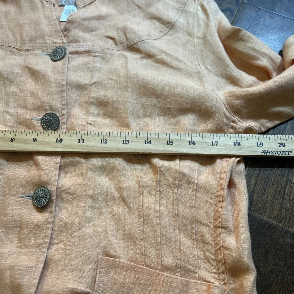 Chicos Womens‎ Size 0 Orange 100 Linen 3/4 Sleeve Button Crop Lightweight Jacket